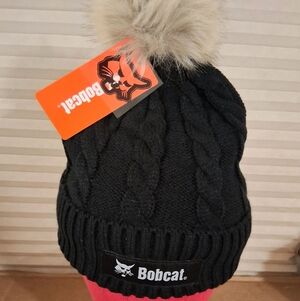 Bobcat For Women Black Cable Knit Pom-Pom Beanie OSFM